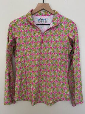 IBKUL Chantal Pineapple Mock Neck Quarter Zip Pullover Size‎ S Golf Pickleball